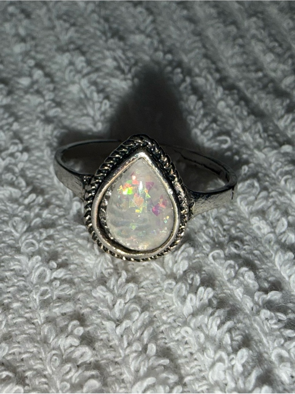 Source Unknown Teardrop Opal Ring - White Iridescent